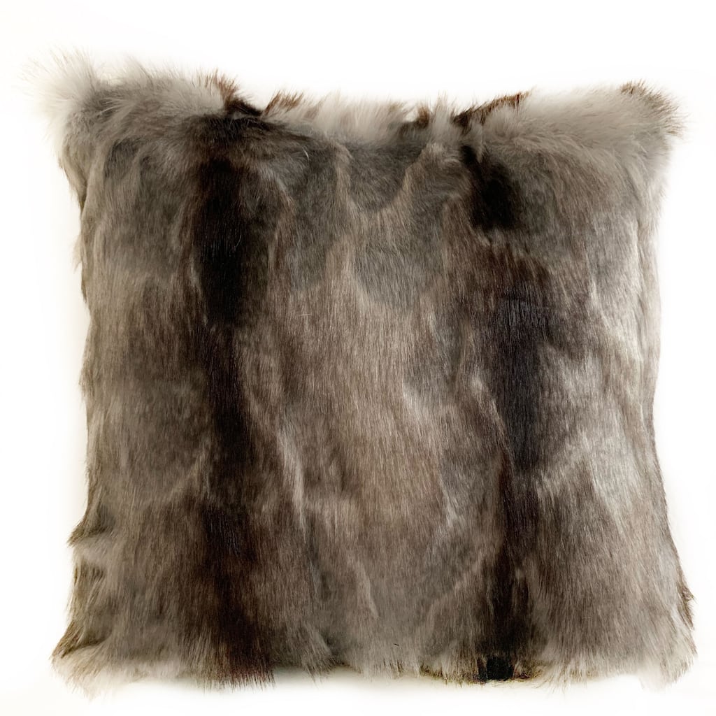 Plutus Gray,Charcoal,Black Brandy Grey Fox Animal Faux Fur Luxury Throw Pillow