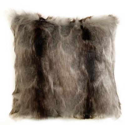 Plutus Gray,Charcoal,Black Brandy Grey Fox Animal Faux Fur Luxury Throw Pillow