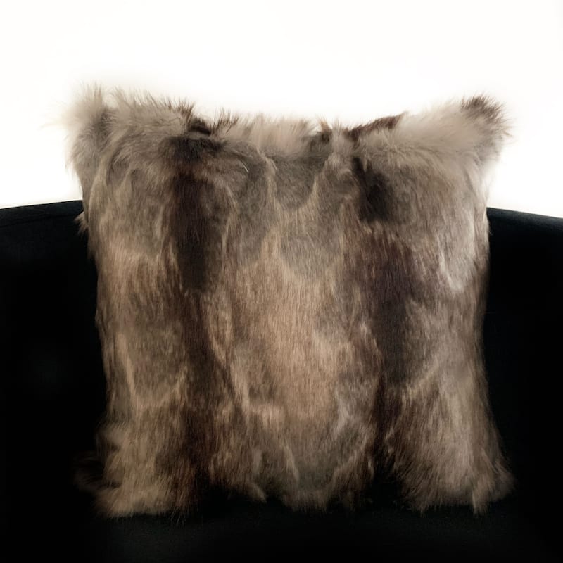 Plutus Gray,Charcoal,Black Brandy Grey Fox Animal Faux Fur Luxury Throw Pillow