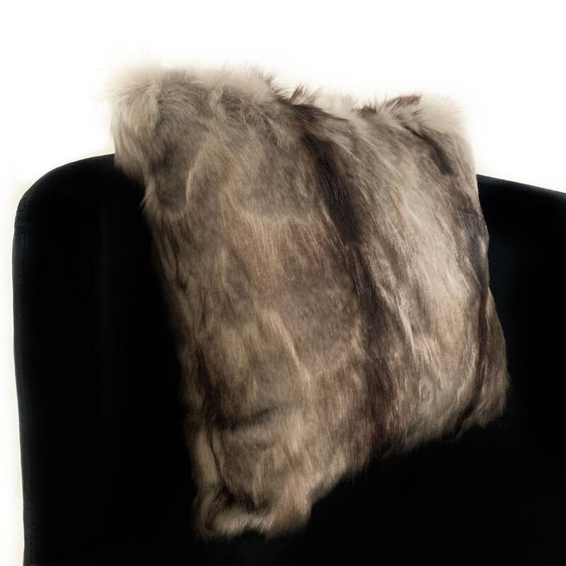Plutus Gray,Charcoal,Black Brandy Grey Fox Animal Faux Fur Luxury Throw Pillow