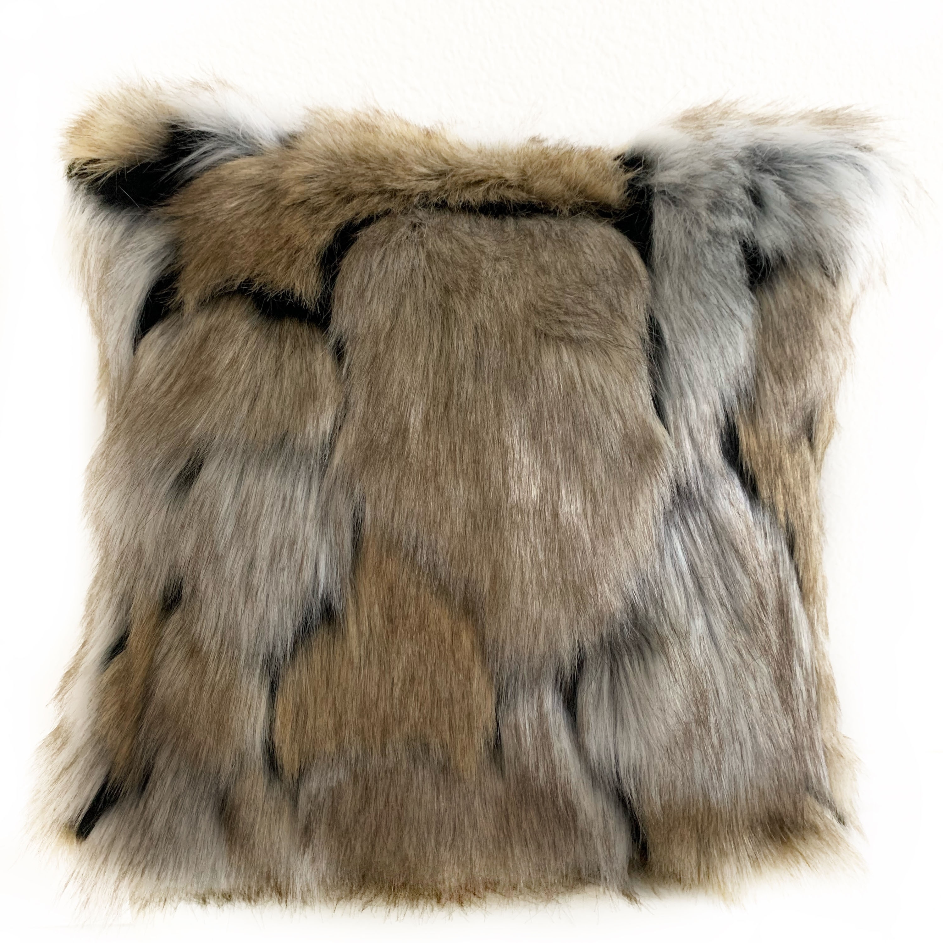 Plutus Taupe Black Wild Wolf Animal Faux Fur Luxury Throw Pillow Overstock