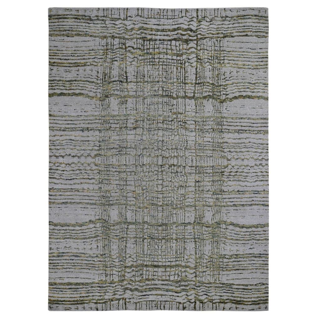 Shahbanu Rugs Gray Fine jacquard Hand-Loomed Modern Wool and Silk Oriental Rug (9'2" x 11'8") - 9'2" x 11'8"