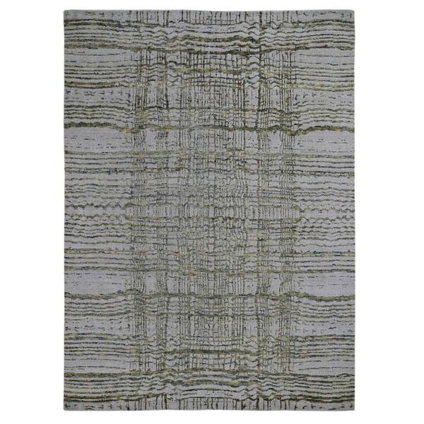 slide 2 of 12, Shahbanu Rugs Gray Fine jacquard Hand-Loomed Modern Wool and Silk Oriental Rug (9'2" x 11'8") - 9'2" x 11'8"