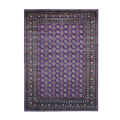 Shahbanu Rugs Purple Colorful Afghan Baluch Hand Knotted Tribal Design Pure Wool Oriental Rug (6'7" x 9'4") - 6'7" x 9'4"