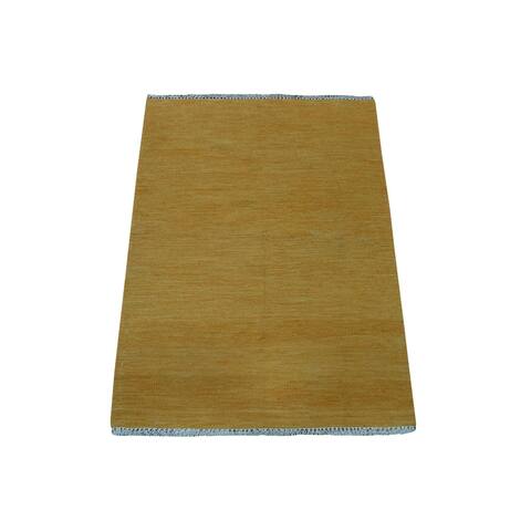Shahbanu Rugs Gold Shades Reversible Kilim Pure Wool Hand Woven Oriental Rug (2'9" x 3'7") - 2'9" x 3'7"