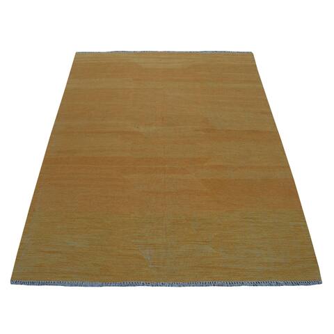 Shahbanu Rugs Gold Shades Reversible Kilim Pure Wool Hand Woven Oriental Rug (5'0" x 6'6") - 5'0" x 6'6"