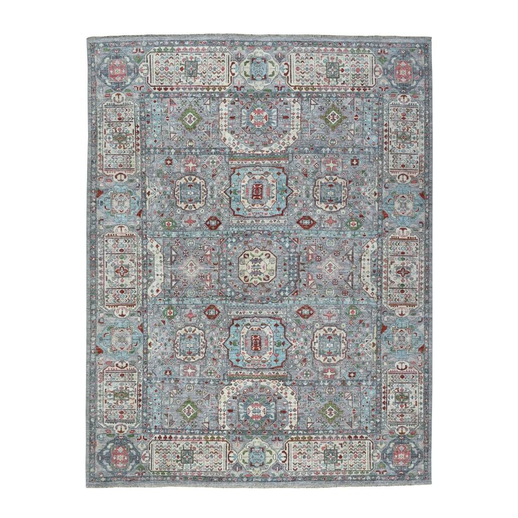 Shahbanu Rugs Peshawar With Mamluk Design With Pop Of Color Hand Knotted Oriental Rug (7'10" x 10'1") - 7'10" x 10'1"