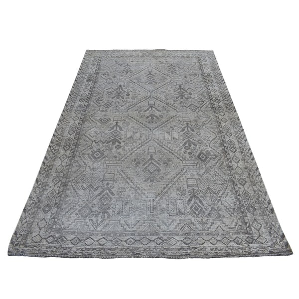 slide 1 of 6, Shahbanu Rugs Vintage and Worn Down Distressed Colors Persian Qashqai Hand Knotted Bohemian Rug (5'6" x 8'2") - 5'6" x 8'2"