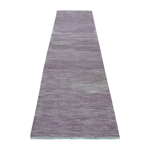 Shahbanu Rugs Lavender shades Reversible Kilim Pure Wool Hand Woven Runner Oriental Rug (2'8" x 10'0") - 2'8" x 10'0"