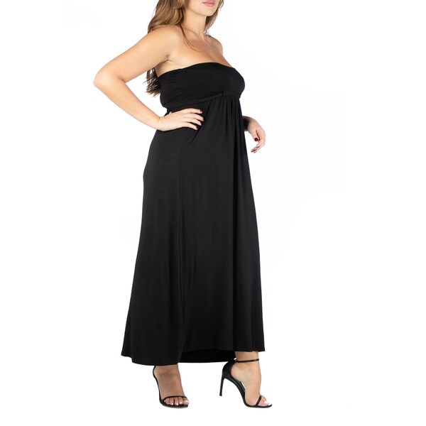 plus size black strapless maxi dress