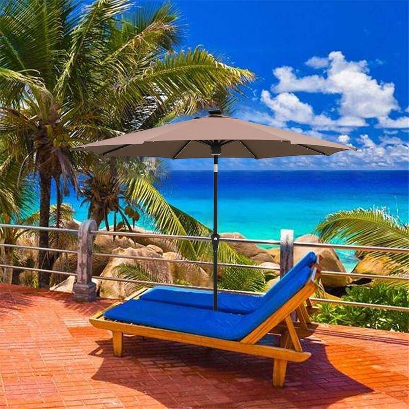 Maypex Solar Market Umbrella with Bluetooth Speakers - Red - Tan