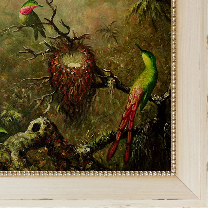 La Pastiche Cattleya Orchid and Three Hummingbirds, 1871 with Constantine Frame, 24.5" x 28.5"