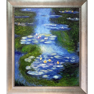 La Pastiche Water Lilies (blue-green) with Silver Scoop with Swirl Lip Frame, 25" x 29"