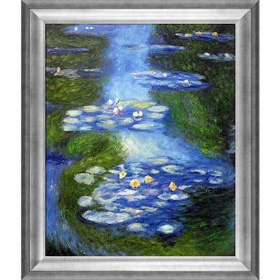 La Pastiche Water Lilies (blue-green) with Athenian Silver Frame, 25" x 29"