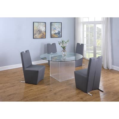 Somette Valor Round 5-Piece Dining Set with Grey Fully Upholstered Chairs