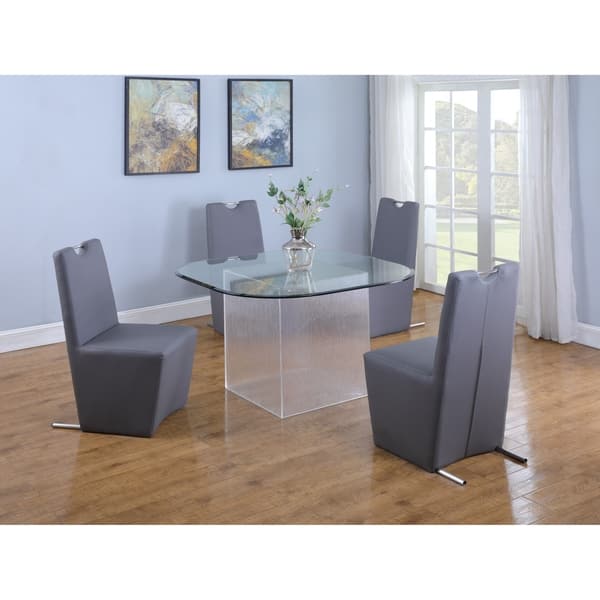 slide 1 of 4, Somette Valor 5-Piece Surfboard Glass Dining Set with Grey Fully Upholstered Chairs