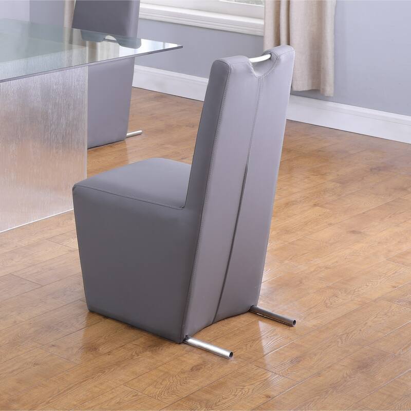 Somette Valor 5-Piece Surfboard Glass Dining Set with Grey Fully Upholstered Chairs