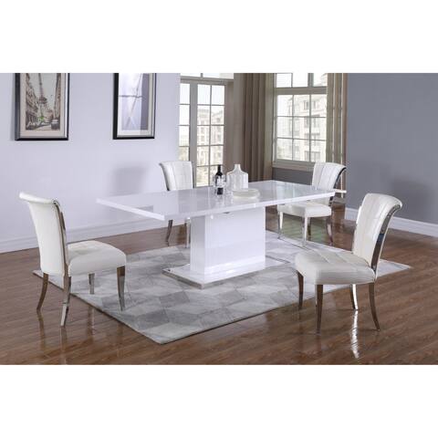 Somette Kris Gloss White 5-Piece Dining Set with White Chairs
