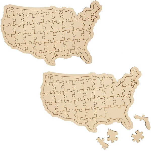 Shop 2 Pack Blank MDF Wooden Jigsaw Puzzle USA Map for DIY ...