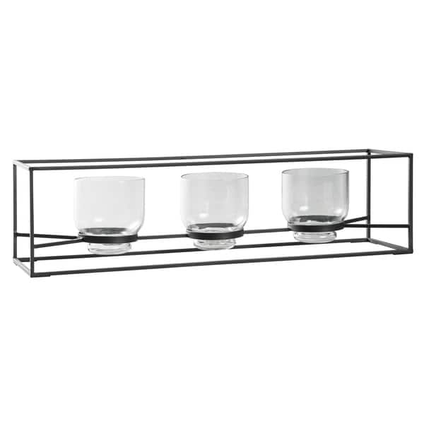 3 Glass Hurricane Candle Holders with Metal Frame, Black and Gold Bed Bath & Beyond 31109800