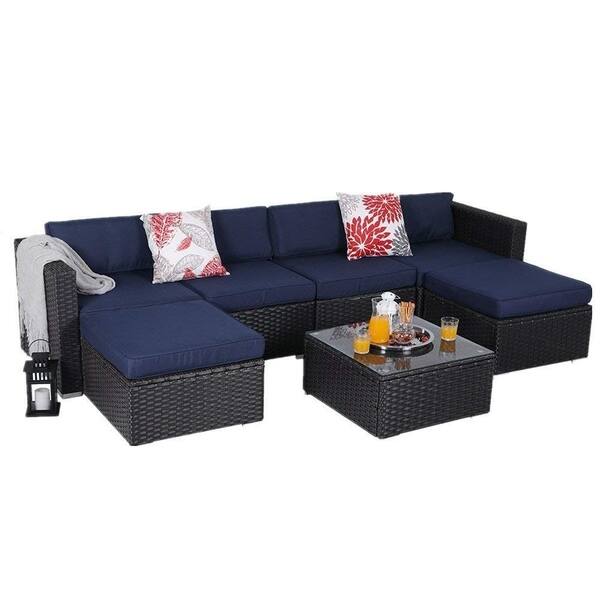 Shop Phi Villa Outdoor Sectional Furniture All Weather Patio Rattan Sofa Set 7 Piece Overstock 31110237