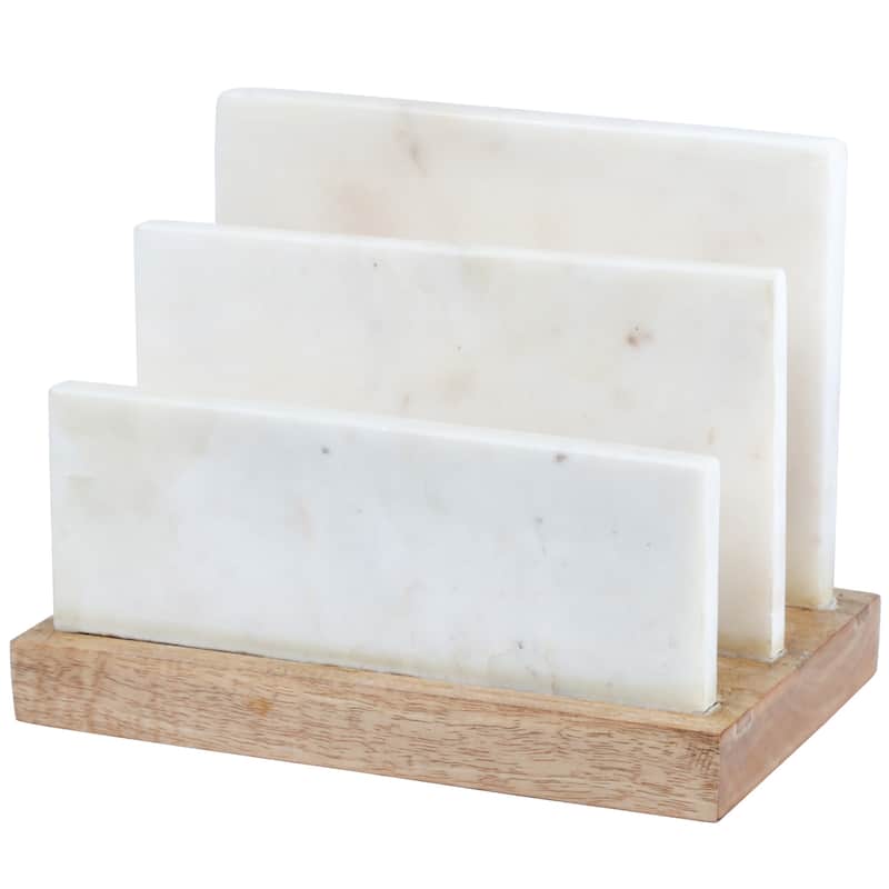 Creative Home White Marble and Mango Wood Letter and Document Sorter, Organizer