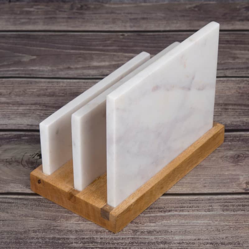 Creative Home White Marble and Mango Wood Letter and Document Sorter, Organizer