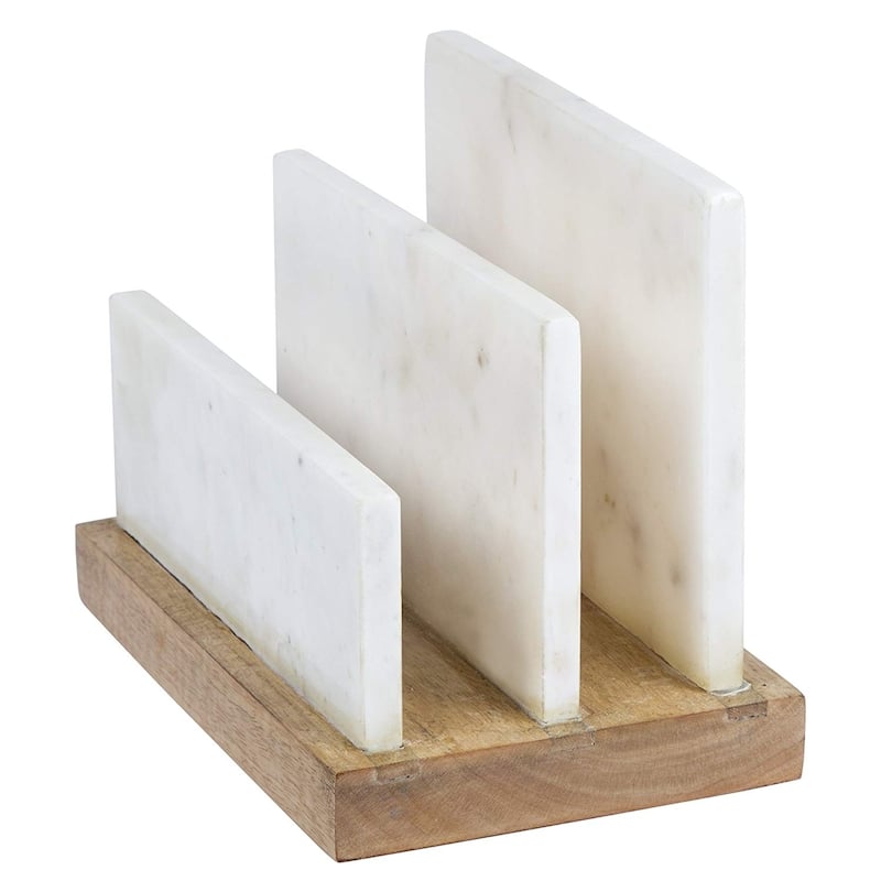 Creative Home White Marble and Mango Wood Letter and Document Sorter, Organizer