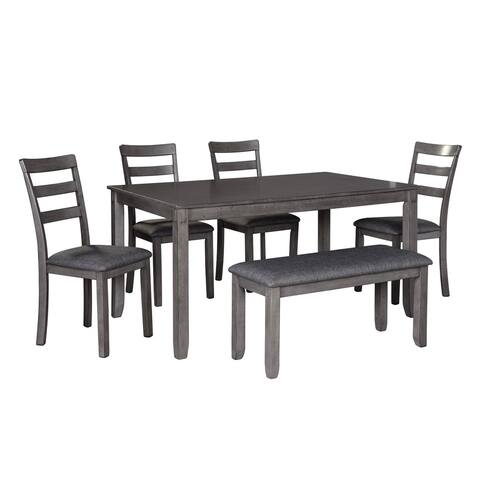 6 Piece Wooden Dining Table Set with Padded Chairs and Table, Gray