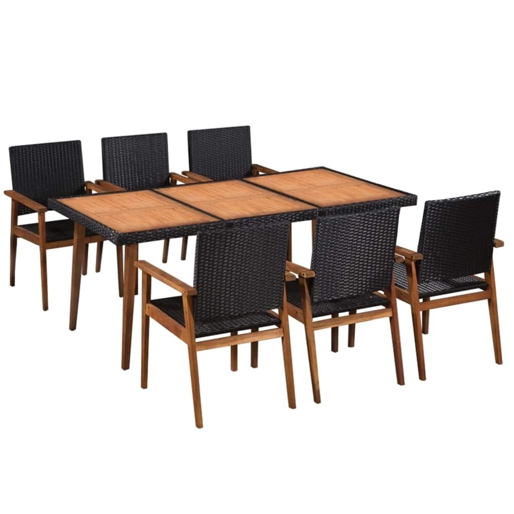 LivEditor 7 Piece Outdoor Dining Set Poly Rattan Black and Brown (Rectangle - 9 - Black)