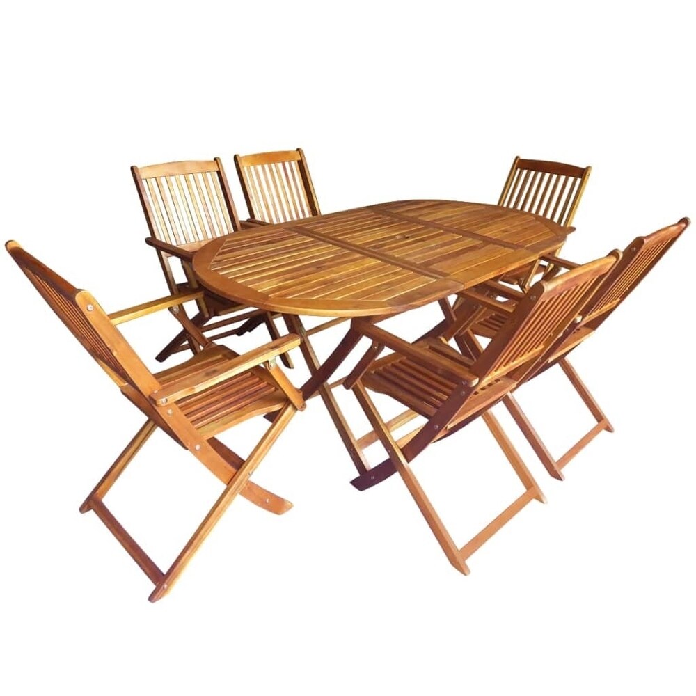 LivEditor 7 Piece Folding Outdoor Dining Set Solid Eucalyptus Wood (Set of 2 - Bar Height - 29-32 in. - Brown)