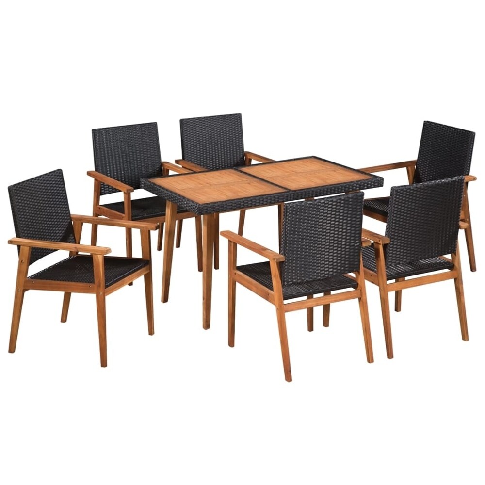 LivEditor 7 Piece Outdoor Dining Set Poly Rattan Black and Brown (Rectangle - 7 - Black)