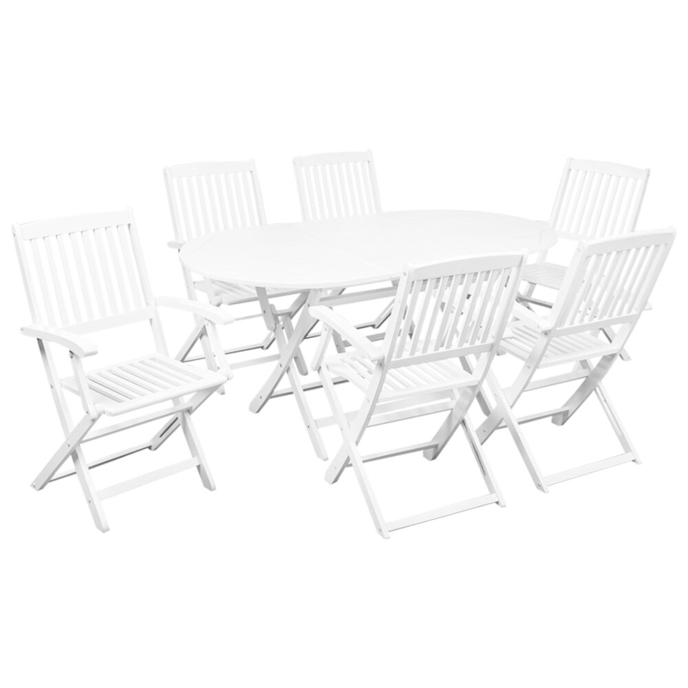 LivEditor 7 Piece Folding Outdoor Dining Set Solid Acacia Wood White (Rectangle - 7 - White)
