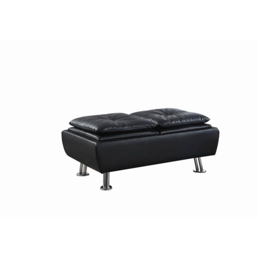 Faux Leather Storage Ottoman with Reversible Tray Tops Black