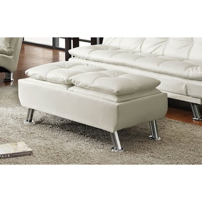 Faux Leather Ottoman with Reversible Tray Tops White