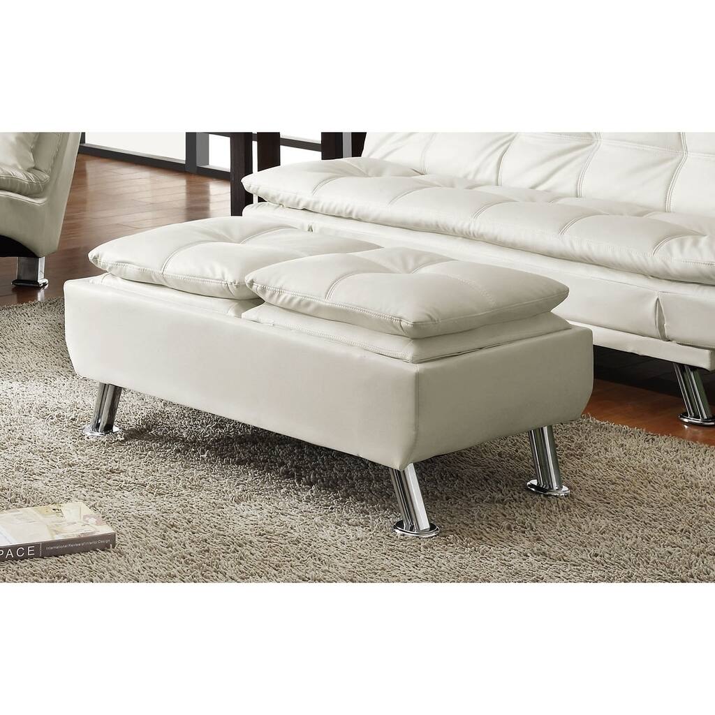 Faux Leather Ottoman with Reversible Tray Tops White
