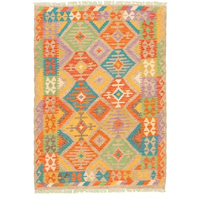 Flat-weave Sivas Tan Wool Kilim - 4'0 x 5'9/4'0" x 5'9"