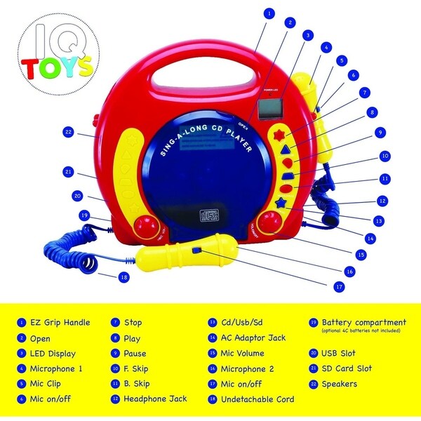 IQ Toys Anti Skip CD-USB-SD Player with 2 Microphones - Bed Bath