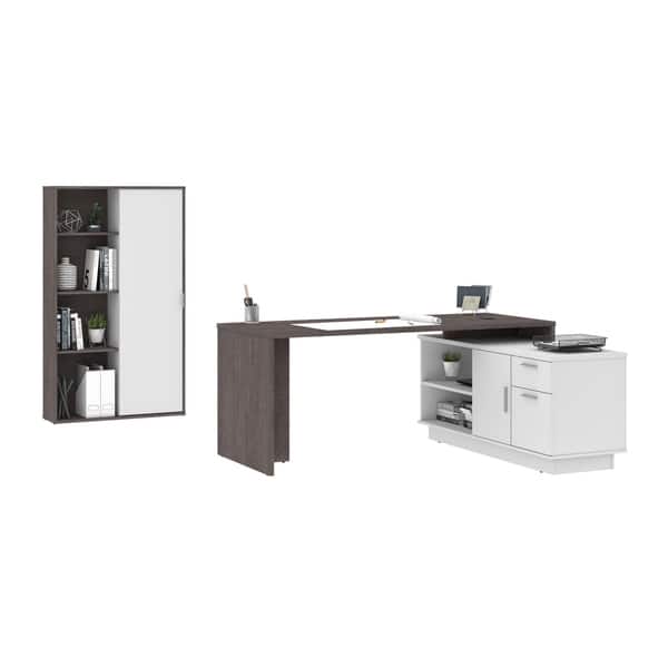 Shop Black Friday Deals On Bestar Equinox 2 Piece L Shaped Desk And Storage Unit Overstock 31114267 Bark Gray White