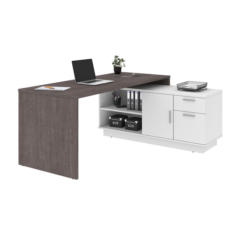 Bestar Equinox L-Shaped Desk - Bark Gray & White