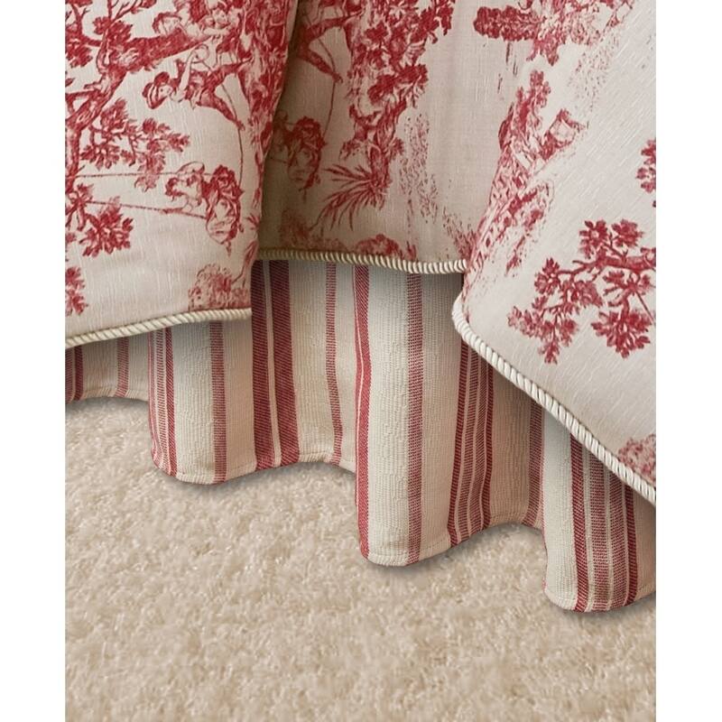 Olivia Quido Cosmopolitan Toile Red Bedskirt - Burgundy/Ivory - Burgundy/Ivory