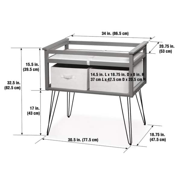 dimension image slide 0 of 3, Badger Basket Contempo Convertible Changing Table with Two Baskets - Gray - 34" x 20.75" x 32.5"