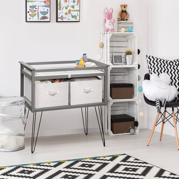 Badger Basket Modern Baby Changing Table With Hamper And 3 Baskets - Gray :  Target