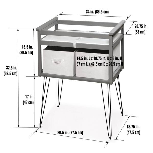 dimension image slide 1 of 3, Badger Basket Contempo Convertible Changing Table with Two Baskets - Gray - 34" x 20.75" x 32.5"