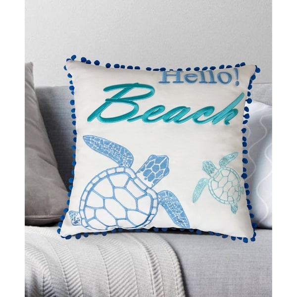Hello Beach Embroidered Decorative Pillow 18x18. Opens flyout.