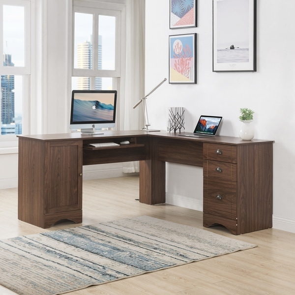 Shop Merax L-Shaped Desk with 3 Drawers and Shelves - Overstock - 31116784