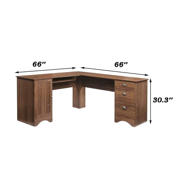 Shop Merax L Shaped Desk With 3 Drawers And Shelves Overstock