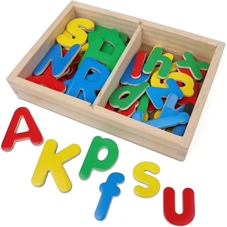 IQ Toys Wooden ABC Magnets 52 Magnetic Uppercase and Lowercase Letters ...