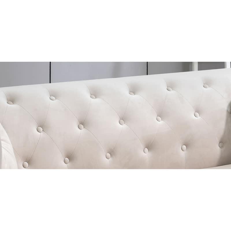 Pompano Velvet Button Tufted Sofa with Chaise