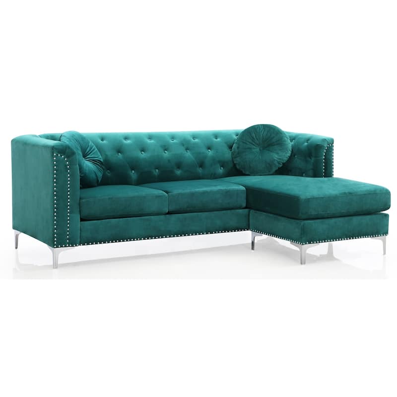 Pompano Velvet Button Tufted Sofa with Chaise